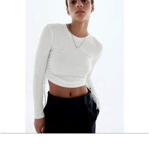 Zara White Long Sleeve Crop Top
